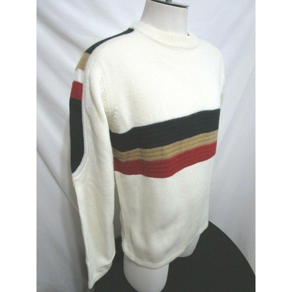 Vintage 80's Silton California Ivory Striped Pullover Sweater Men Sz M